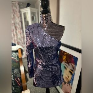 BARDOT One long sleeve Blue Sequin Party Dress